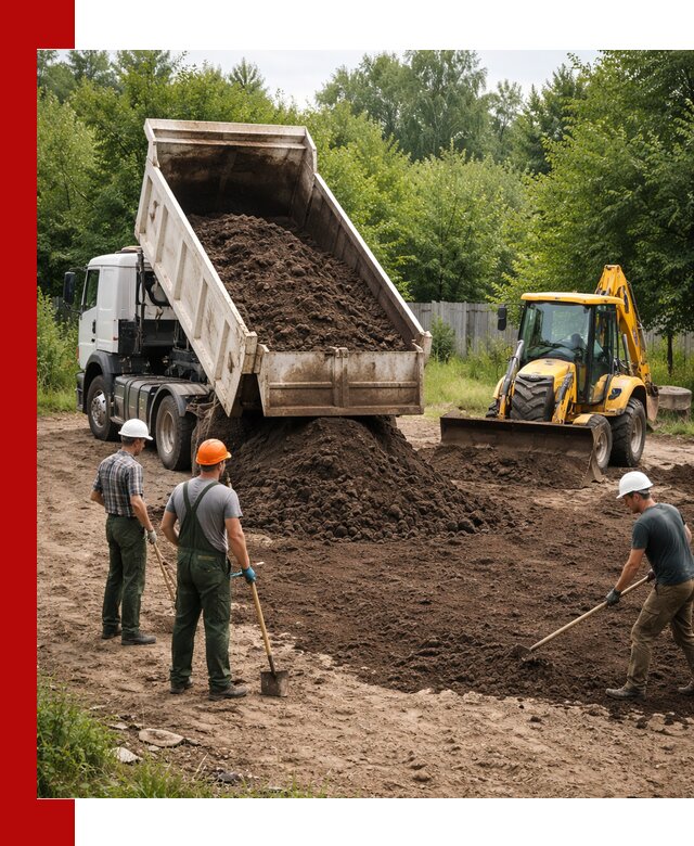 Доставка и укладка грунта для выравнивания участка в Торжке
