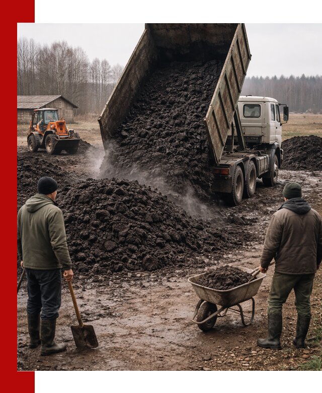 Доставка низинного торфа с разгрузкой и доставкой в Торжке