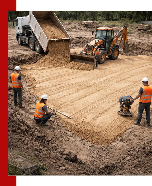 Устройство песчаной подушки для фундаментов и дорог в Торжке